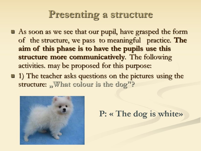 Presenting a structure As soon as we see that our pupil, have grasped the